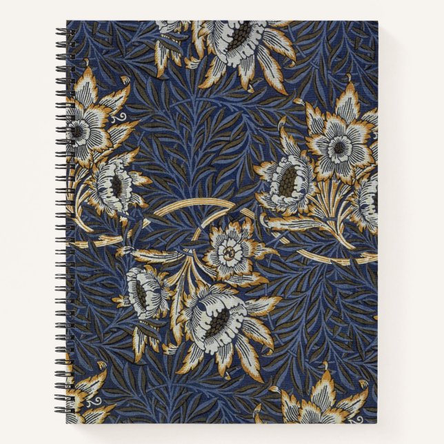 William Morris Tulip Willow Pattern Blue Floral Notebook (Front)