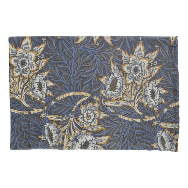 William Morris Tulip Willow Pattern Blue Floral Pillowcase (Front)