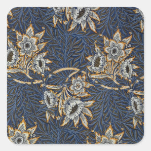 William Morris Tulip Willow Pattern Blue Floral Square Sticker