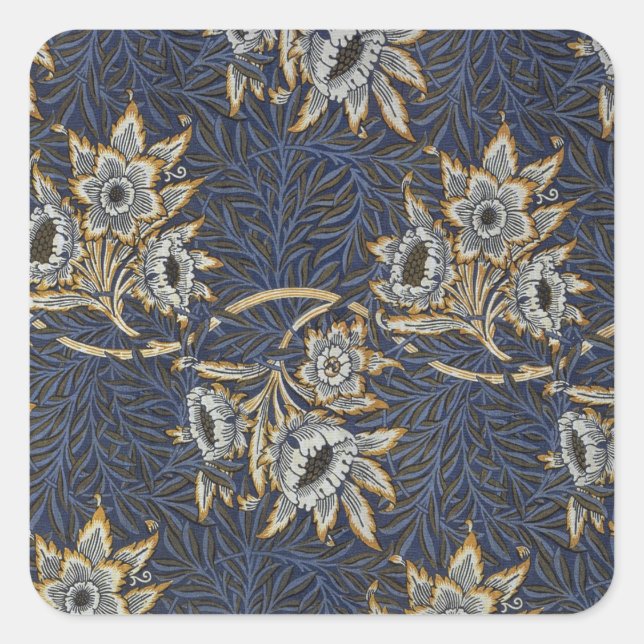 William Morris Tulip Willow Pattern Blue Floral Square Sticker (Front)