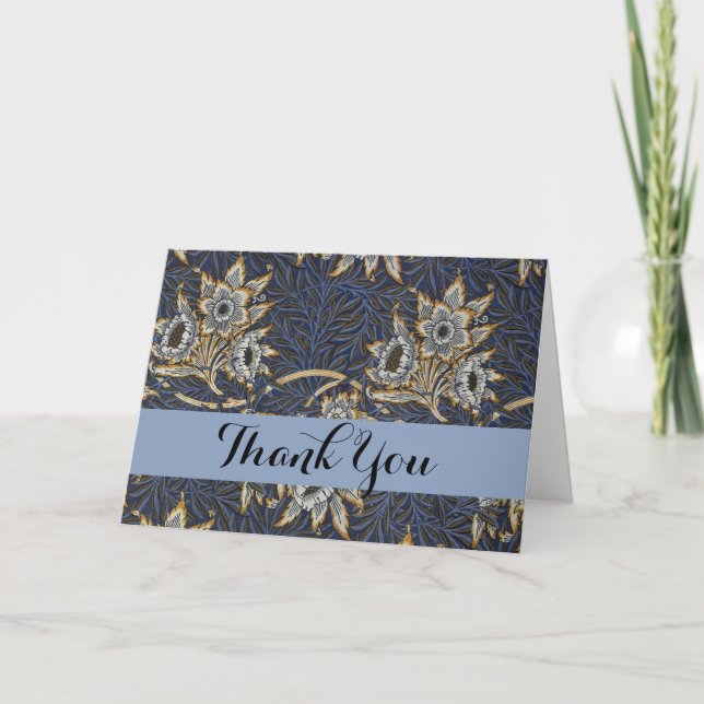 William Morris Tulip Willow Pattern Blue Floral Thank You Card (Front)
