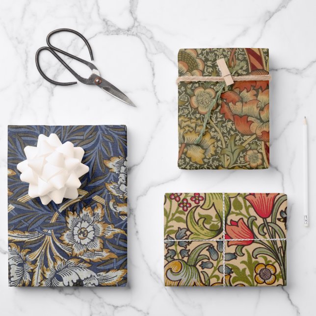 William Morris Tulip Willow Pattern Blue Floral Wrapping Paper Sheet (Front)