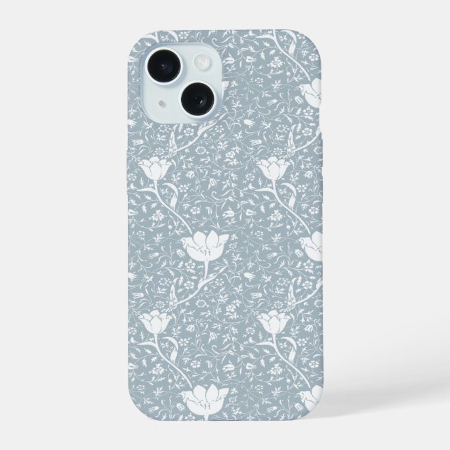 William Morris Tulips in White Pattern  iPhone 15 Case (Back)