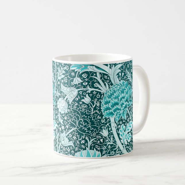 William Morris Turquoise Teal Floral Pattern Coffee Mug (Front Right)