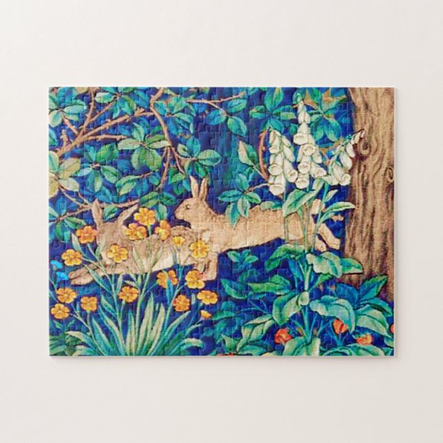 William Morris "Two Hares" in a Forest Jigsaw Puzzle (Horizontal)