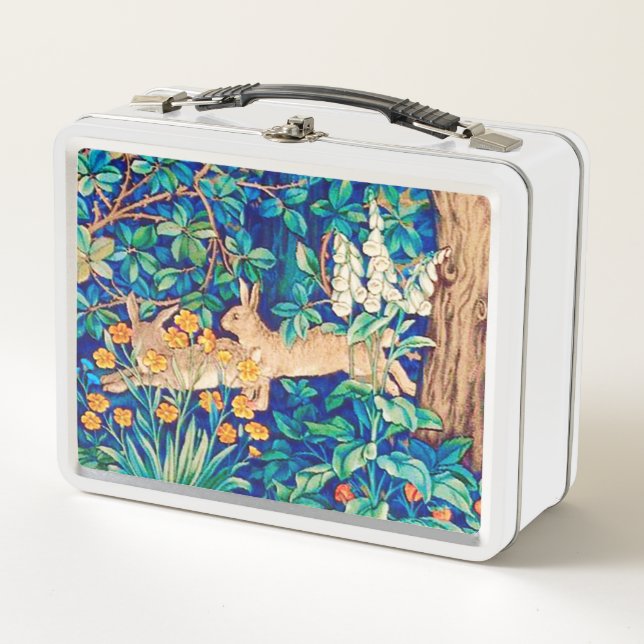 William Morris "Two Hares" - Rabbits in a Forest Metal Lunch Box (Front)