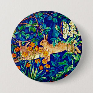 William Morris "Two Hares" Wild Rabbits Print 7.5 Cm Round Badge