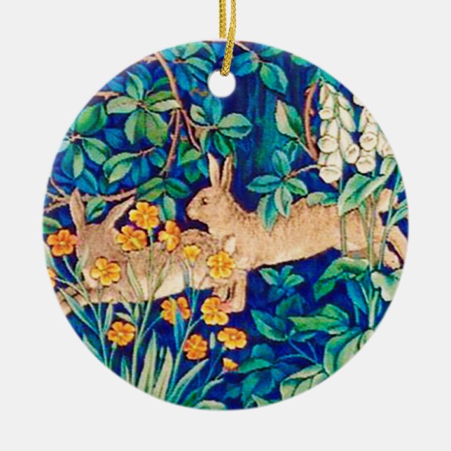 William Morris "Two Hares" Wild Rabbits Print  Ceramic Tree Decoration (Front)