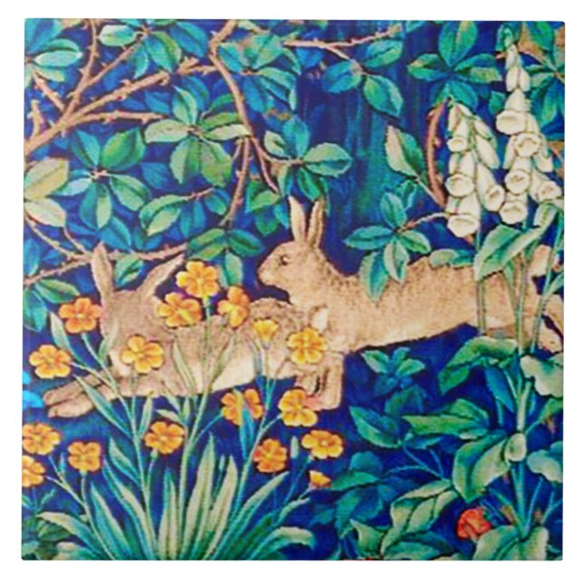 William Morris "Two Hares" - Wild Rabbits Tile (Front)