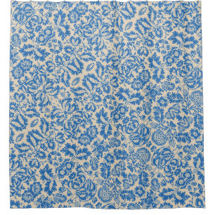William Morris Venetian Blue Floral Tile Art Shower Curtain