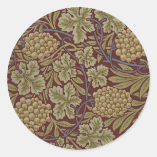 William Morris Vine Grape Red Green Art Classic Round Sticker