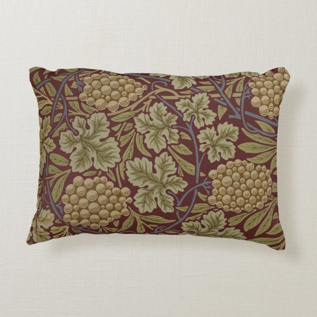 William Morris Vine Grape Red Green Art Decorative Cushion (Back)