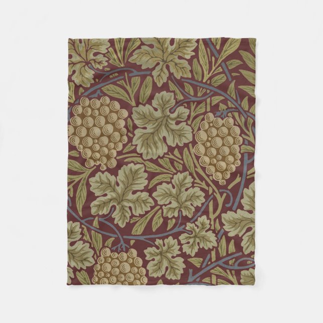 William Morris Vine Grape Red Green Art Fleece Blanket (Front)