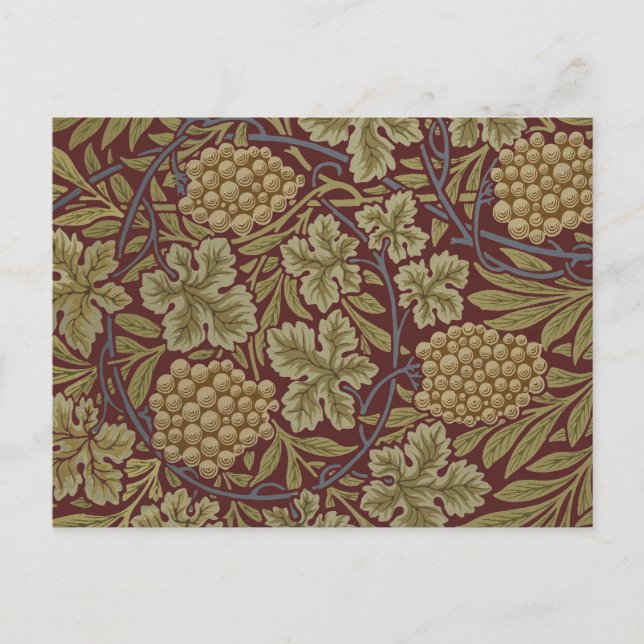 William Morris Vine Grape Red Green Art Postcard (Front)