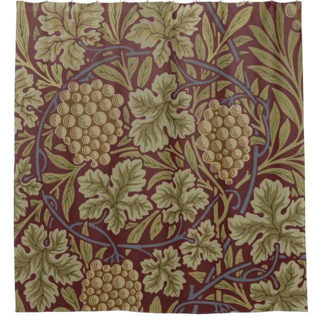 William Morris Vine Grape Red Green Art Shower Curtain (Front)