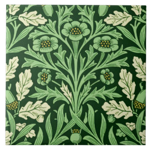 William Morris Vintage Acorn Oak Green Pattern Tile