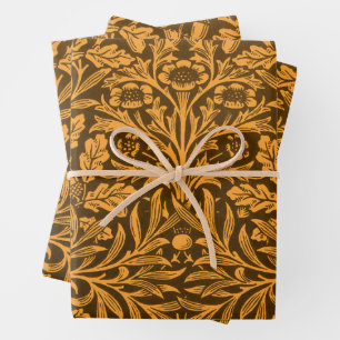 William Morris Vintage Autumn Gold Oak Pattern Wrapping Paper Sheet