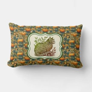 William Morris Vintage Autumn Pumpkins With Cat Lumbar Cushion