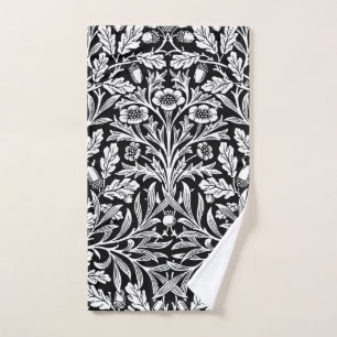 William Morris Vintage Black White Oak Pattern Bath Towel Set