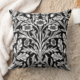 William Morris Vintage Black White Oak Pattern Cushion