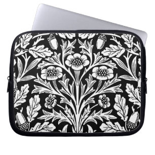William Morris Vintage Black White Oak Pattern Laptop Sleeve