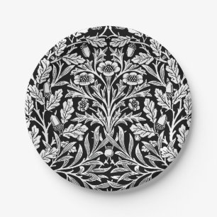William Morris Vintage Black White Oak Pattern Paper Plate