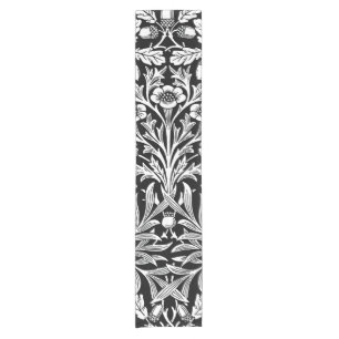 William Morris Vintage Black White Oak Pattern Short Table Runner