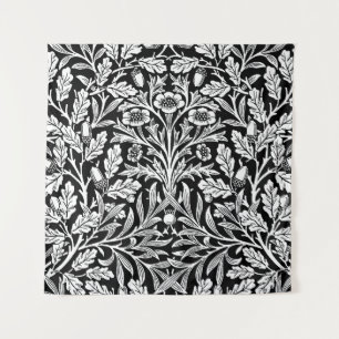 William Morris Vintage Black White Oak Pattern Tapestry