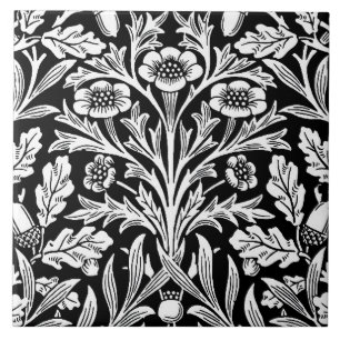William Morris Vintage Black White Oak Pattern Tile