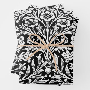 William Morris Vintage Black White Oak Pattern Wrapping Paper Sheet