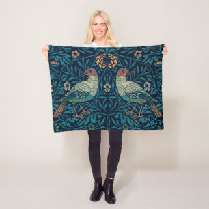 William Morris Vintage Blue Birds Pattern Fleece Blanket