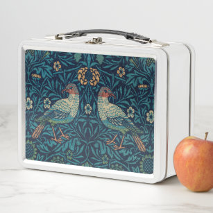 William Morris Vintage Blue Birds Pattern  Metal Lunch Box