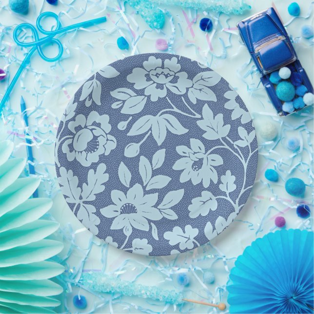 William Morris, vintage blue blossoms, Paper Plate (Party)