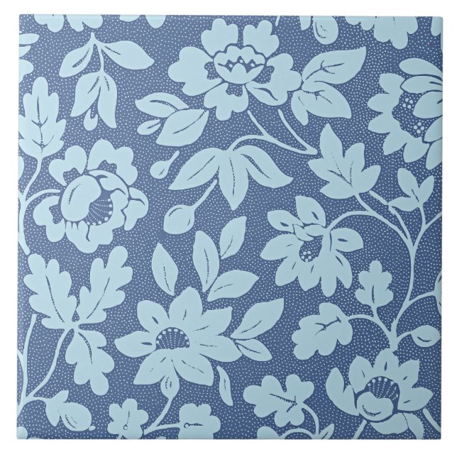 William Morris, vintage blue blossoms, Tile (Front)