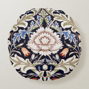 William Morris Vintage Blue Flowers Floral Pattern Round Cushion