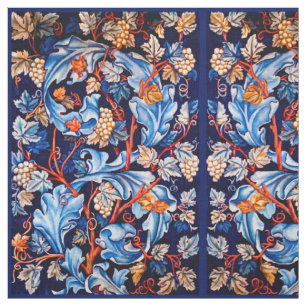 William Morris Vintage Blue Grapes Pattern Fabric
