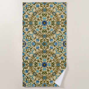 William Morris Vintage Blue Vine Seamless Pattern Beach Towel