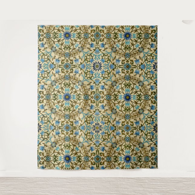 William Morris Vintage Blue Vine Seamless Pattern Tapestry (Front)