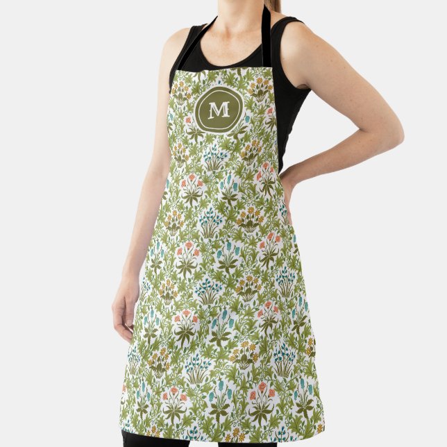 William Morris Vintage Celandine Pattern Apron (Insitu)