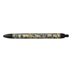 William Morris Vintage Deer & Shields Tapestry Art Black Ink Pen