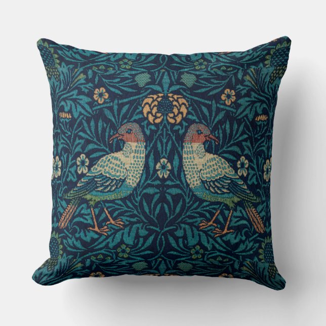William Morris Vintage Floral Bird Cushion (Front)