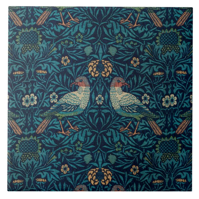 William Morris Vintage Floral Birds Tile (Front)