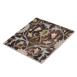 William Morris Vintage Floral Brown Blue Green Tile