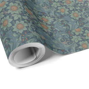 William Morris Vintage Floral Green Blue Orchard Wrapping Paper