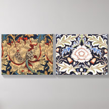 William Morris Vintage Floral Pattern Red Blue