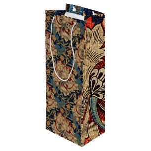 William Morris Vintage Floral Pattern Red Blue Wine Gift Bag