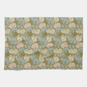 William Morris Vintage Floral Pink Chrysanthemum Tea Towel