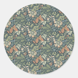 William Morris Vintage Floral Pink Green Compton Classic Round Sticker