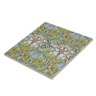 William Morris Vintage Floral Pink Green Myrtle  C Tile
