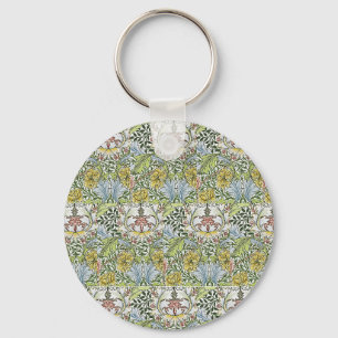 William Morris Vintage Floral Pink Green Myrtle Key Ring